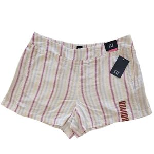 GAP Women's High Waist Cream and Red Striped Shorts LINEN BLEND NWT XL